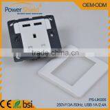 British Type G AC Power Plugs + 2 USB Wall Outlet Socket 230V 13A With CE