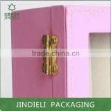 Pink Beautiful Fashion Leather Wooden Drawer Jewelry Box With Pvc Window thumbnail-5