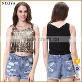 New Fashion Sexy Lady Women's Sleeveless Sequins Splicing Short Tank Tops