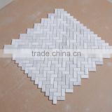 herringbone white polished marble mosaic floor tile for bathroom
