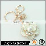 Megneic elegant woman pearl metal rhinestone keychain flower design plastic acrylic key ring for woman                        
                                                                                Supplier's Choice