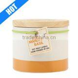 Hot Sale Personalized Blue Color Glazed Decorative Candle Jar Ceramic Wooden Lid thumbnail-1