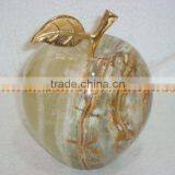 PAKISTAN SUPPLIER WHOLESALE 2017 NATURAL STONE ONYX APPLE WITH BRASS LEAF HANDICRAFTS thumbnail-5