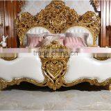 Royal Place Gold Leaf Finished Full Solid Wood Carving Bed, Arabic Golden Style Bedroom Furniture(MOQ=1 SET) thumbnail-5