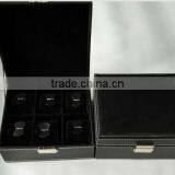 Watch Box 6 Mens Black Leather Display Jewelry Case Organizer With Pillows thumbnail-1