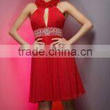 Red Chiffon Halter Patterns for Short Dress thumbnail-1