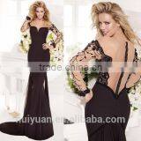 Elegant Full Length A-line Backless Long Sleeve Black Evening Dresses thumbnail-3