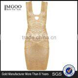 MGOO High Quality Wholesale OEM/ODM Gold Bandage Spandex Dress For Ladies Mini Bodycon Sheath Sexy Club Dress H838 thumbnail-3