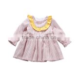 Long sleeve baby cotton dress striped child princess yellow lotus collar design princess dress