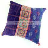 Pair of Purple Kantha Quilt Cushion Covers With Hmong Detail, Kantha Cushions, Kantha Pillow Case, Ooak thumbnail-2