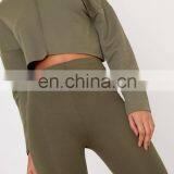 Custom High Quality Women 100% Polyester Khaki Off Shoulder Cropped Sweatshirts thumbnail-3