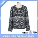 Open-front Custom Women Cardigan Black Plaid Long Sleeve V-neck Sweater thumbnail-4