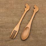 2 Pieces Wooden Cutlery for Family and Restaurant,Contains Fork and Spoon ,Made of Beech Wood