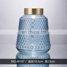 Top Quality Promotional Custom Blue Transparent Glass Vase Restaurant Home Decor Luxury Decoration thumbnail-3
