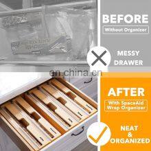 Wrap Dispenser With Cutter and Labels Plastic Wrap Aluminum Foil and Wax Paper Dispenser for Kitchen Drawer Bamboo Roll Organize thumbnail-2