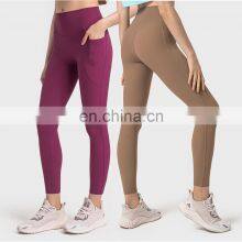 Wholesale Fitness Gym Ribbed High Waist Butt Lift Tummy Control Tight Workout Sports Yoga Leggings Pants With Pocket For Women thumbnail-1