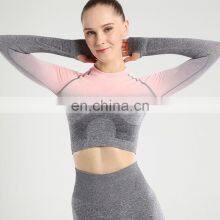 New Hot Custom Logo Long Sleeve Crop Top For Woman Butt Gradient Seamless Fitness Yoga Wear thumbnail-5