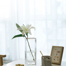 Gold Rimmed Tall Glass Square Vase Wholesale Transparent Clear Flower Vase Container thumbnail-4
