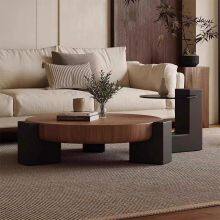 North American Walnut Wood Coffee Table With Glass thumbnail-2