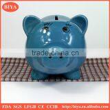 wholesale piggy bank blue porcelain piggy money box/ceramic coin bank/custom coin bank savings bank money box