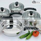 Glass Lid 304 Stainless Steel Pan Set With Bakelite Handle