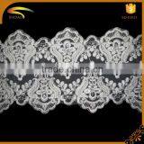 Custom Eco-friendly Cord Beaded White Bridal Embroidered Tulle Lace Fabric PJ025 thumbnail-1