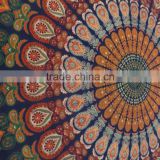 Indian Mandala Peacock Feather Tapestry Cotton Large Decorative Wall Hanging Ethnic Throw Tapestries
