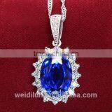 European Style Jewelry Blue Gemstone Pendant 925 Silver Floating Necklace for Wedding thumbnail-4