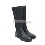 Low heel classic upper black comfy lycra with cow leather lady long boots