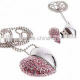 Heart-shaped Crystal Necklace Beautiful and Sexy Metal Usb Flash Drive