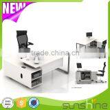 European Style White Laminate L-Shaped Office Desk With Locking Drawers