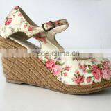 2016 New Style Fashion Shoe Floral Canvas Upper Peep Toe Platform High Heel Lady Women Sandals Espadrille Shoes Footwear thumbnail-1