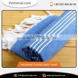 Long Lasting Cotton Fabric Manufactured Bath Towel with White Strips for Eye Catching Look