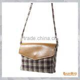 Check Pattern Lint and Leather Hybrid Bag for Smart Phones With Strap Size: 19 x 12cm(L x W) thumbnail-1