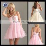 C0017 Rhinestone Beads Mini Cocktail Dress Empire Waist Halter Cocktail Dress thumbnail-1