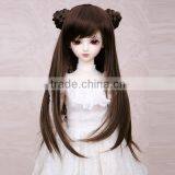 Long Straight Black Bjd/blythe Doll Wig With Two Hair Buns thumbnail-1