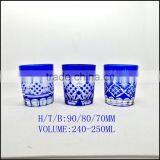 Solid Blue and Black Hand Cut Drinking Glass Tumbler thumbnail-2