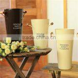 New Design White Flower Garden/home Flower Bucket Garden Pot With Wooden Handle thumbnail-2