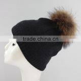 Myfur Newest Fashion Winter Crochet Hats Unisex Wholesale Genuine Raccoon Fur Pompom Beanie Wool Hats thumbnail-5
