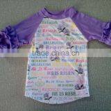 Wholesale baby clothes cotton 3/4 sleeve ruffle raglan,baby icing ruffle top