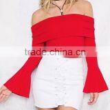 Runwaylover EY2337B 2017 Women Flare Sleeve Fashion Off-Shoulder Knitted Blouse thumbnail-2