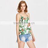 Hot Design Floral Print Sexy Top, Ladies V Neck Silk Short Tan Top thumbnail-4
