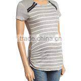 Fashionable Maternity Tops With Due Time Heather Gray And Ivory Zip-Accent Maternity Tees Women Clothes WT80817-29 thumbnail-1