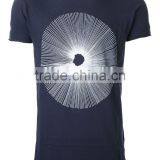 Dark Blue Navy Ribbed Crew Neck Sunburst Graphic Fancy Print T-shirt thumbnail-1