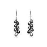 Black Ceramic Chandelier Earrings With 925 Sterling Silver For Wedding Party , CSE0874