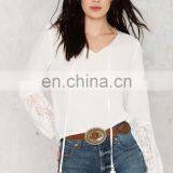 2017 New Blouse Designs White V-neck Lady Blouse With Lace Details thumbnail-2
