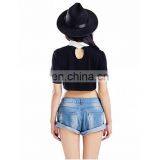 Black Plain Loose Womens Cropped T Shirt Black Blank Girls Crop Top Wholesale Cropped Short Sleeve t Shirt thumbnail-2