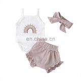 Rainbow Romper And Bloomer Headband Baby Girl Clothes Summer Toddler Girl Outfits thumbnail-2