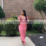 Hot Sales 2020 Women Fashion Casual Dresses Ladies V-Neck Split Long Dresses Women Summer Dresses thumbnail-4