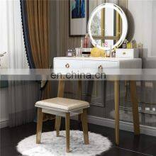 Vanity Table Set / Makeup Table With Oval Mirror & Stool / Bedroom Wood Dressing Table With 4 Storage Drawers White